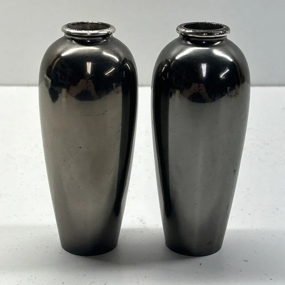 Bundle Deal‎ - 2 Vintage 4-3/4” Japanese Etched Metal Vases